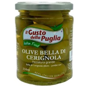 Olive Verdi La Bella di Cerignola Pezzatura Grande 3G in Salamoia Gusto di Puglia Brt. Ml.314 – NH