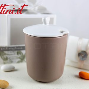 23014 Zuccheriera tinta Biscotto con Coperchio Bianco Claraluna