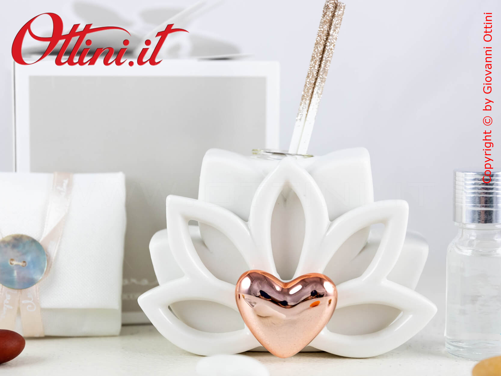 23151 Profumatore Fior di Loto con Cuore Oro Rosa Claraluna
