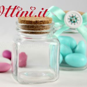 Barattolo Vetro Quadrato con Tappo in Sughero 80ml