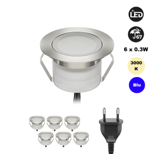 Kit 6 faretti LED da incasso per pavimenti 3000k/Blu 0,3w IP67 – De Sanctis Light & Design