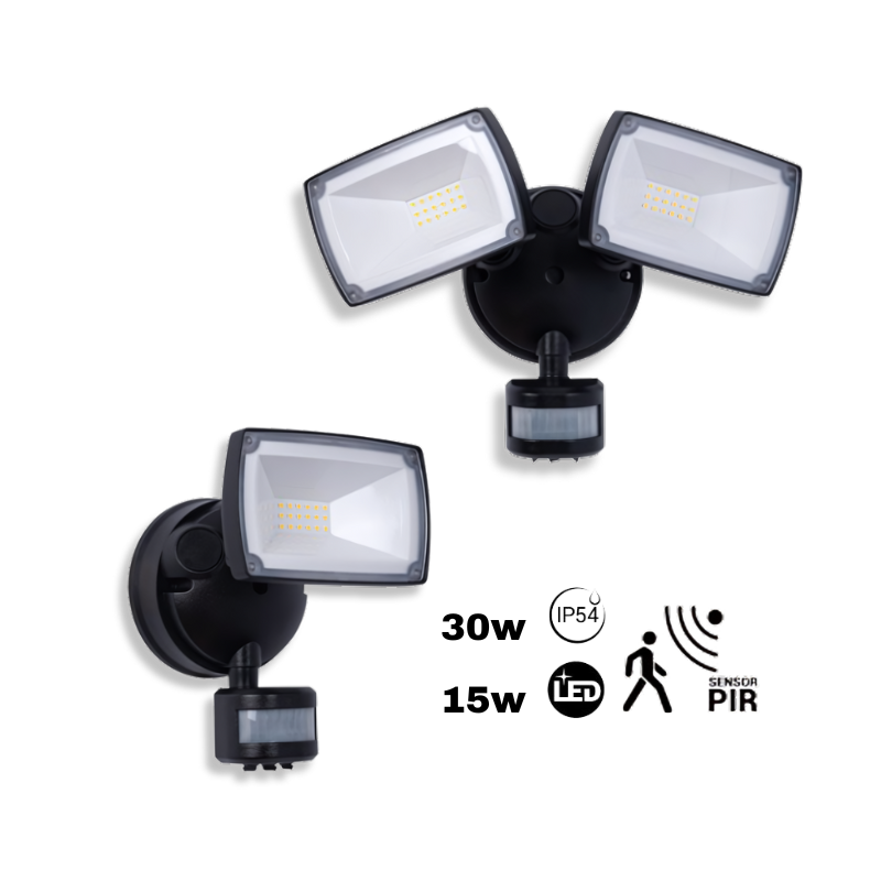 Faretto Led applique doppio/singolo per esterni con sensore PIR 30/15w IP54 – De Sanctis Light & Design