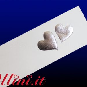 Bigliettino Cartoncino con Cuori Argento a rilievo
