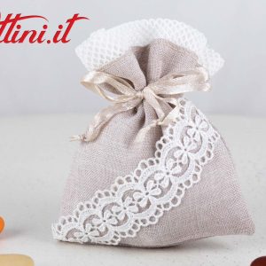 Sacchettino Beige con Merletto cm 10×10