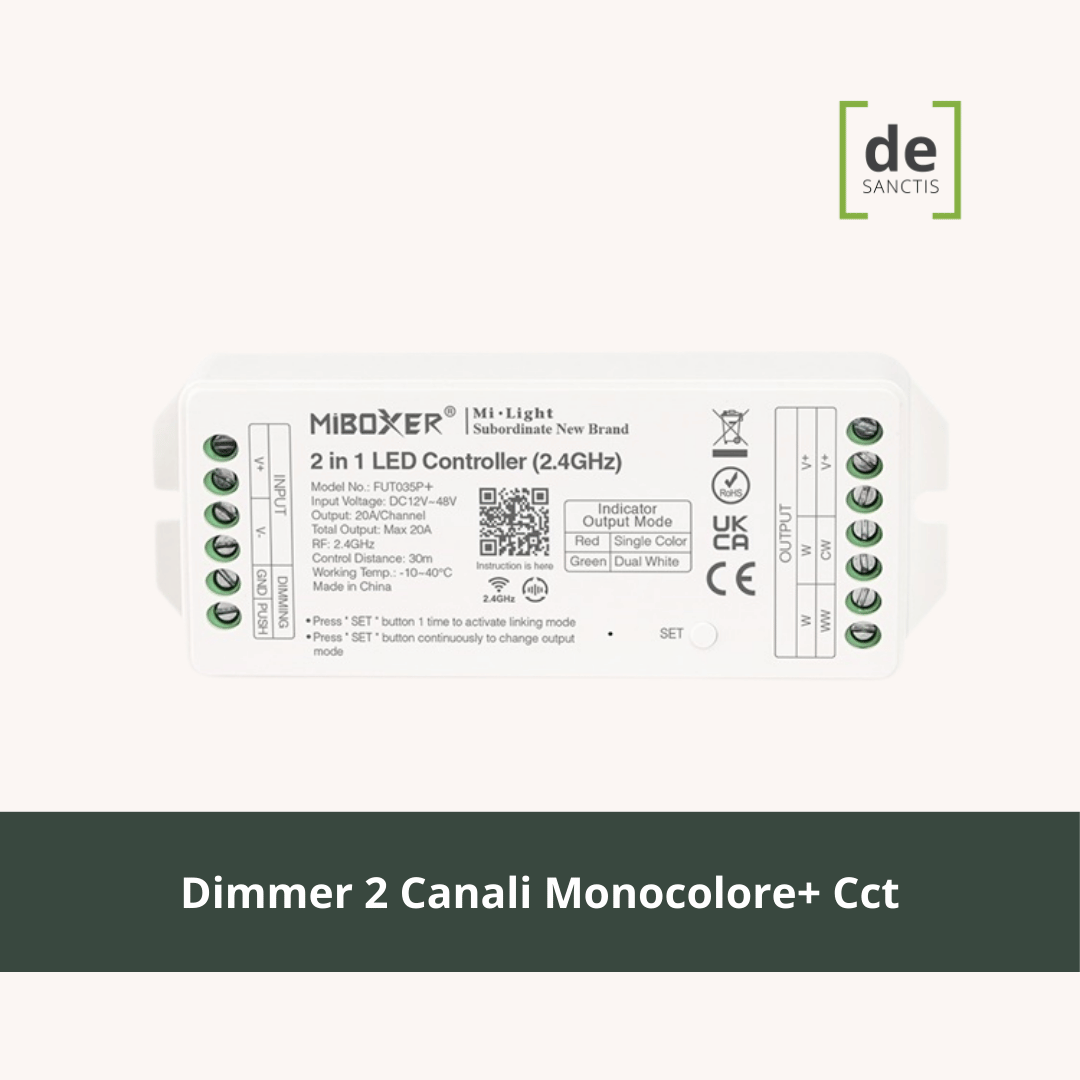 Ricevitore Dimmer 1Ch/2Ch Monocolore+Cct Variabile Memoria E Push- de Sanctis Light & Design