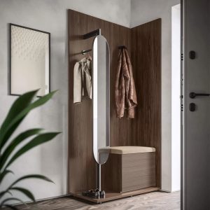 Scarpiere con seduta cassettone colonna specchio e appendi abiti Bissagna