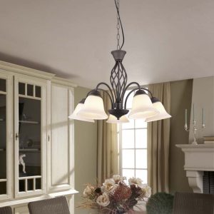 Lampada a sospensione Led Rustica in metallo con 5 o 3 diffusori E14 D 60/55cm – Trio Lighting