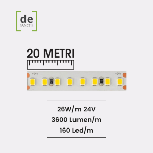 Striscia led monocolore 2835 26W/M 24V 160 Led/m IP20  20 Metri – De Sanctis Light & Design