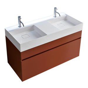 ANTONIO LUPI – GRAFFIO Mobile Monoblocco Sospeso Doppio Lavabo 108 cm finitura laccata color Pompeiano con 2 cassetti