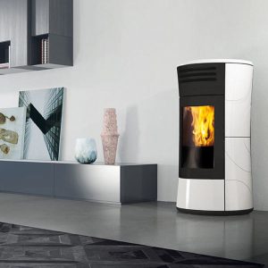 EDILKAMIN – TERMOSTUFA PELLET STUFA IDRO RISCALDAMENTO kW.16,2 CHERIE UP H A+ CERAMICA BIANCO PANNA