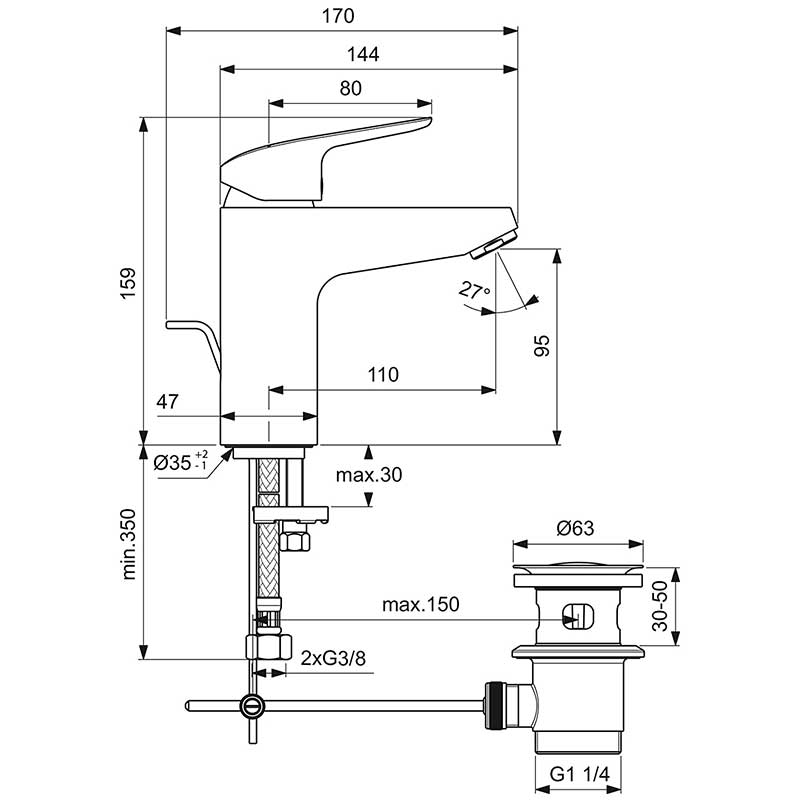 IDEAL STANDARD – Miscelatore monocomando Lavabo CERAFLEX con asta B1713AA Cromo - immagine 7