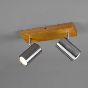 Faretto Led Marley con 2 spots orientabili in metallo e base in legno GU10- Trio Lighting