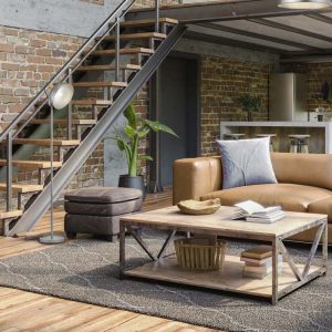 Lampada da terra Led Delhi cupola legno e acciaio antico D. 25cm H. 150cm E27- Trio Lighting