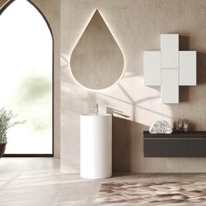Lavabo Freestanding Resina Bianco Opaco/Antracite TOTEM cm.45×85 con Troppopieno Piletta e Specchio
